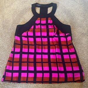Alice & Trixie Silk Halter Plaid Top Black Bronze Pink Size SMALL